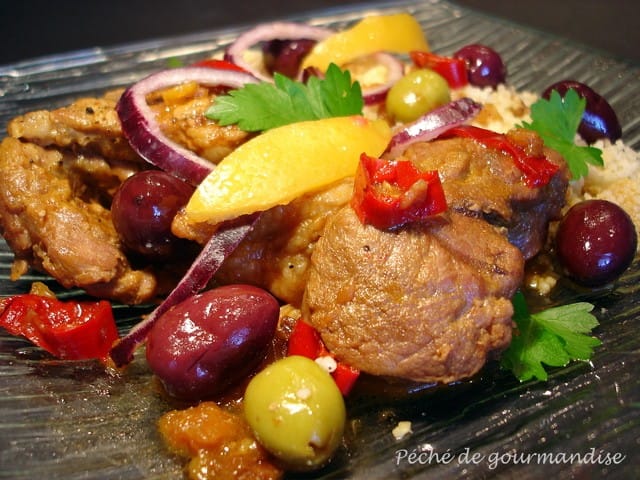 Agneau au citron confit et olives